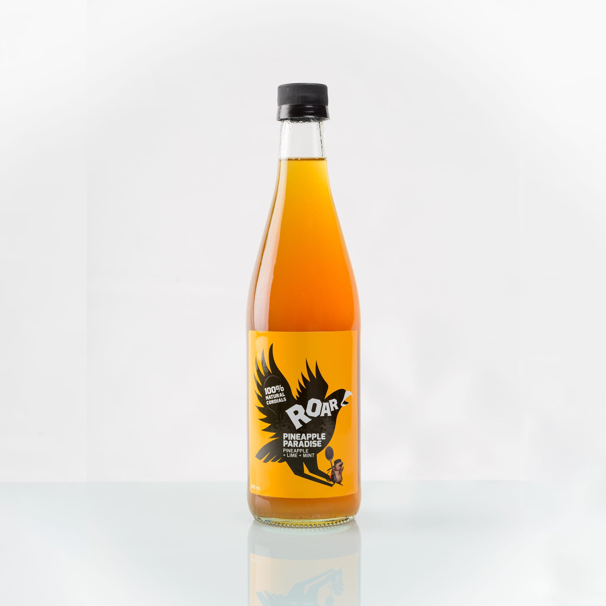 Pineapple cordial 100% natural made by Roar Living, front bottle label.